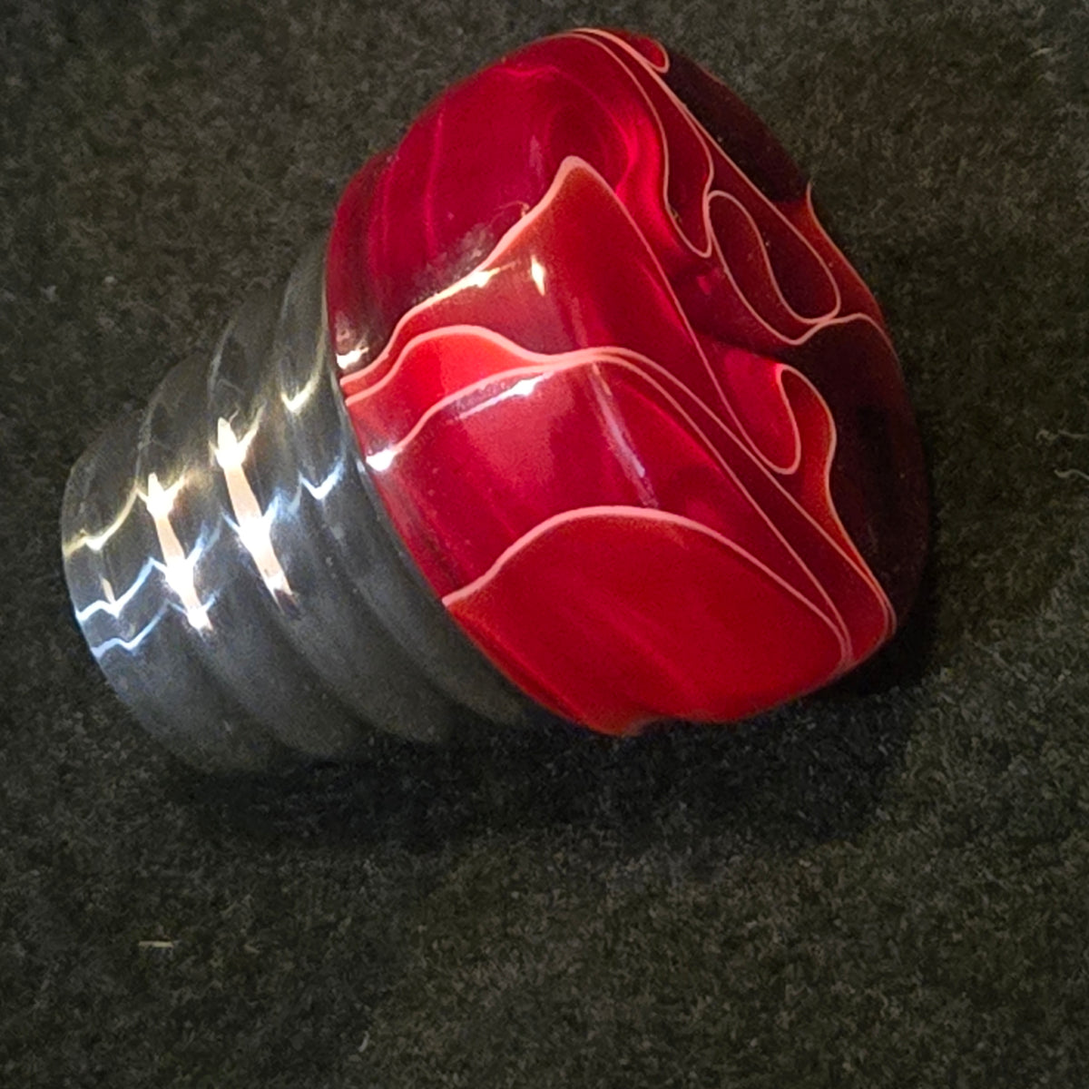 Jockey Hand Shift Knobs ~ White Ribbon in Colored Plastic on Metal Base