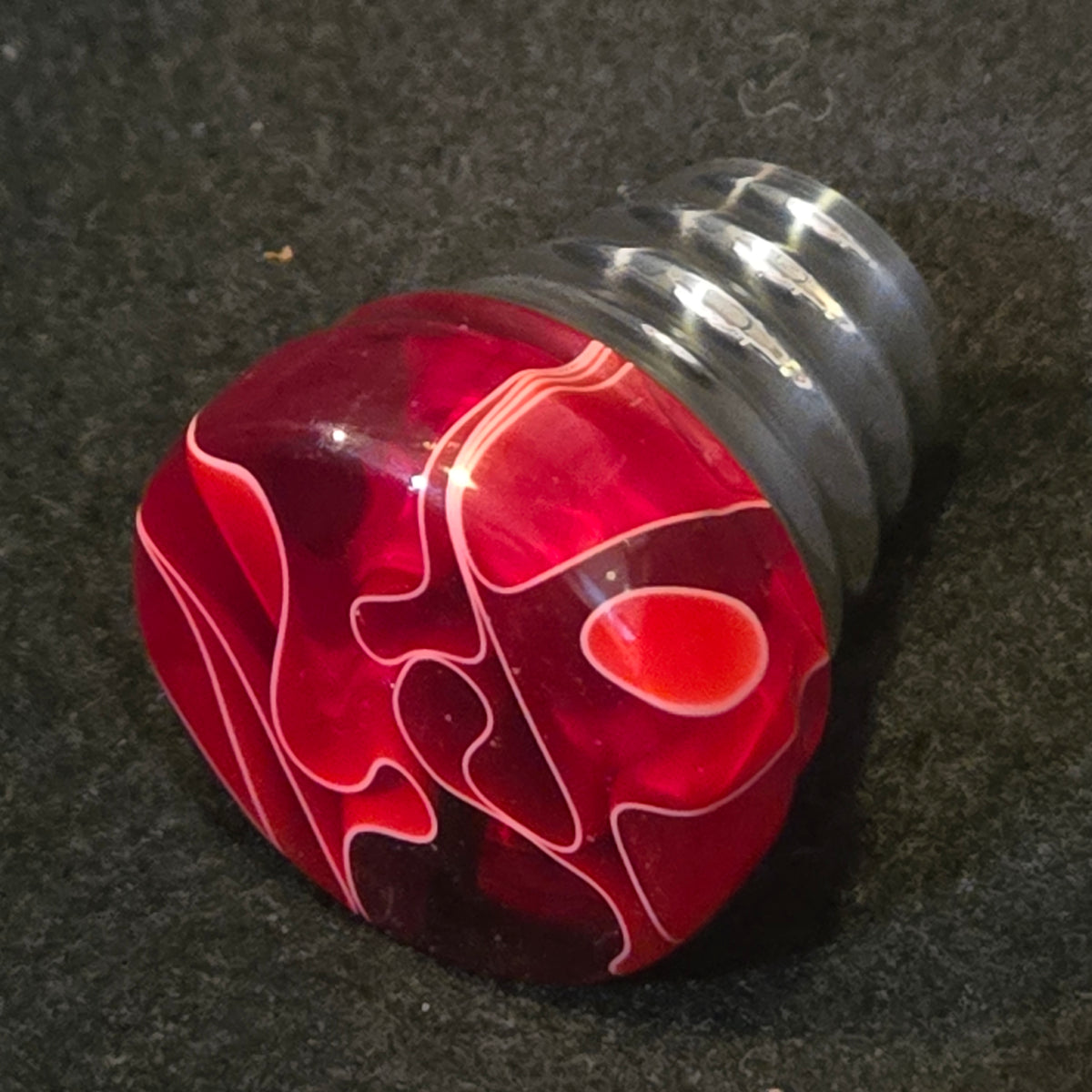 Jockey Hand Shift Knobs ~ White Ribbon in Colored Plastic on Metal Base
